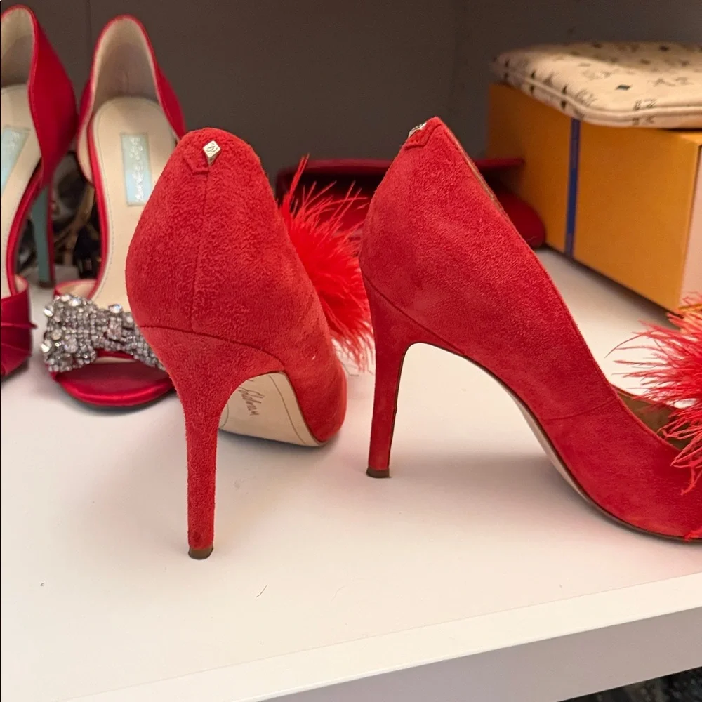 Red Feathered Women's Heels - Picture 2 of 2